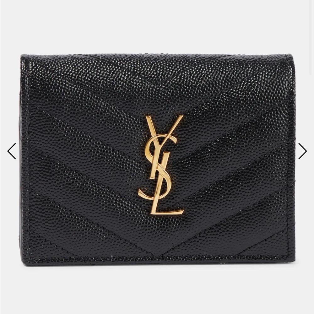 Yves Saint Laurent Black Textured Wallet with Gold Logo